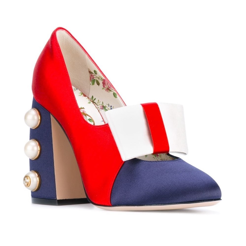 Gucci Red and Blue Heels with Bold Design